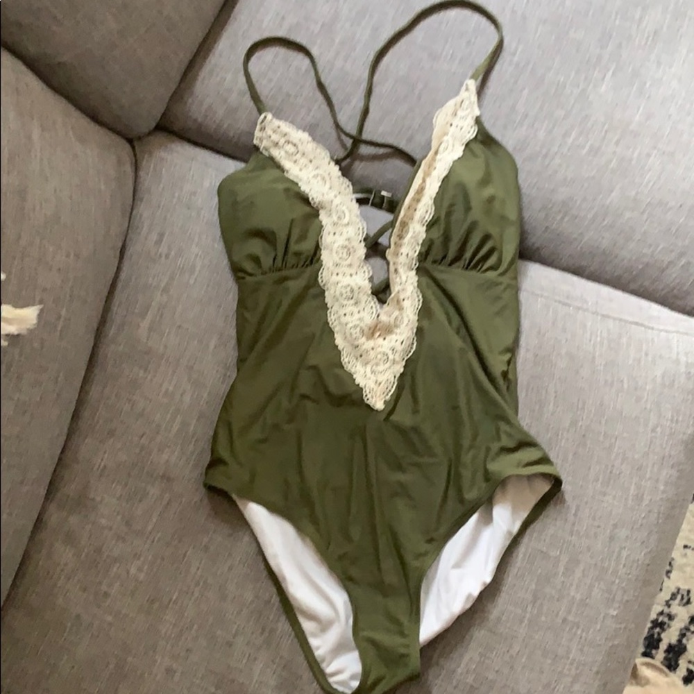 olive deep v lace one piece